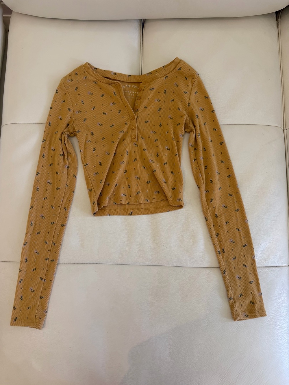 Cropped Ribbed Long-Sleeve Top in Mustard Floral